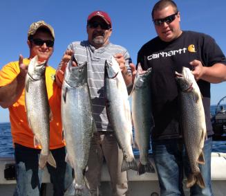 Charter boat fishiing on the easter basin of Lake Ontario for trout and king salmon, near the Salmon River, Pulaski NY