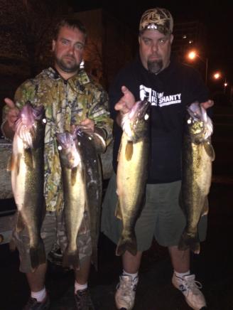 Drift boat night fishing the Oswego River, NY for walleye and brown trout.